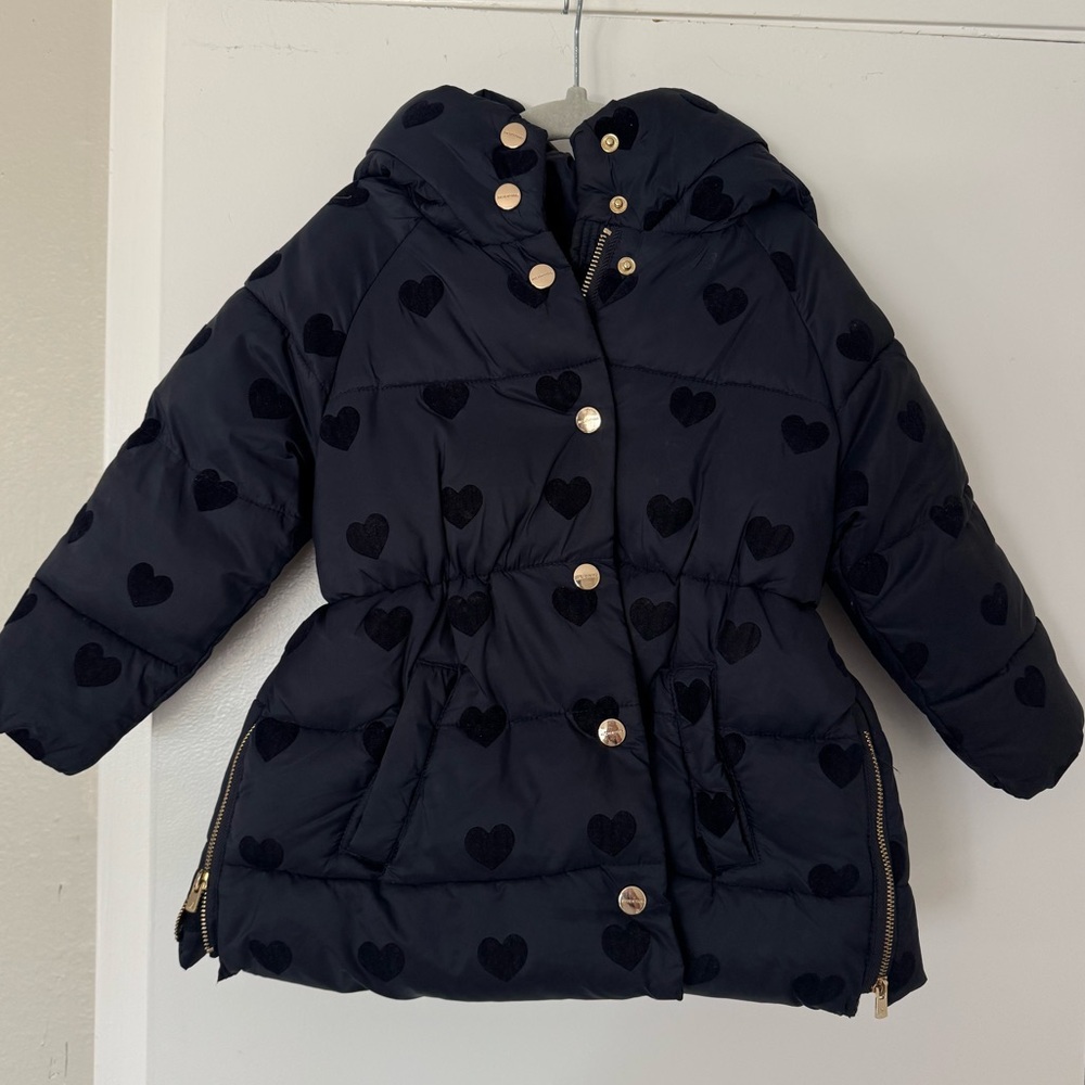 Jacadi Navy Heart Patterned Puffer Coat - Picture 2 of 14